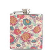 Pfingstrosen-Blumen- und -Blättermuster Flachmann (Vorderseite)