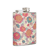 Pfingstrosen-Blumen- und -Blättermuster Flachmann (Rechts)