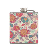 Pfingstrosen-Blumen- und -Blättermuster Flachmann (Rückseite)