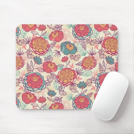 Pfingstrosen-Blumen- und -Blättermuster Mousepad (Mit Mouse)