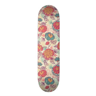Pfingstrosen-Blumen- und -Blättermuster Skateboard