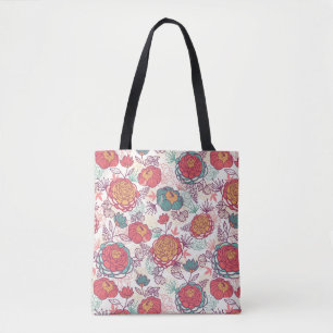 Pfingstrosen-Blumen- und -Blättermuster Tasche