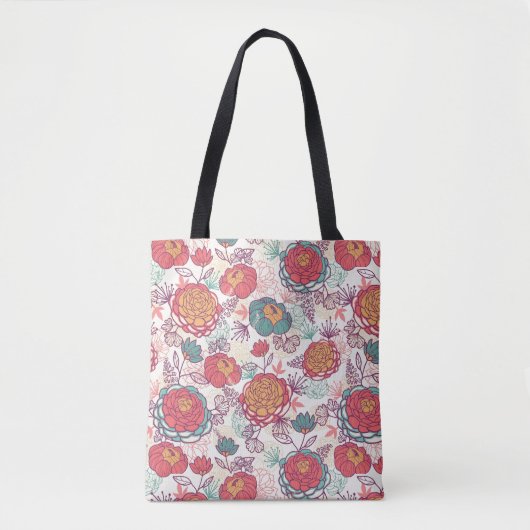 Pfingstrosen-Blumen- und -Blättermuster Tasche (Vorderseite)