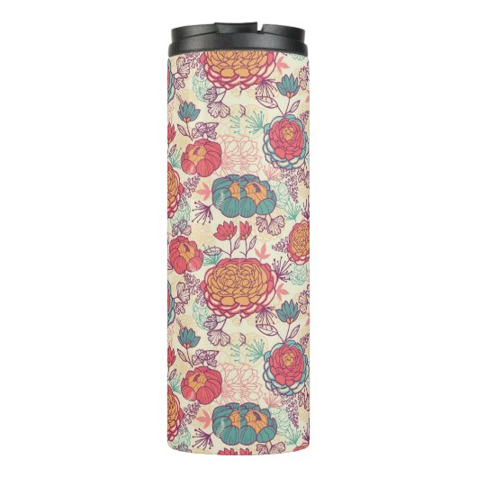 Pfingstrosen-Blumen- und -Blättermuster Thermosbecher (Rückseite)