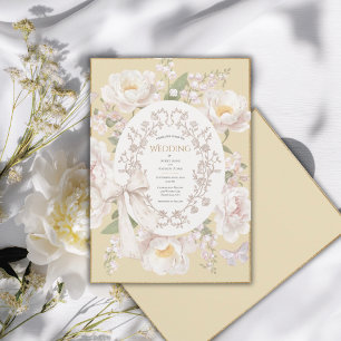Pfingstrosen-Blumen-Vintage-elegante-gelbe-Hochzei Einladung