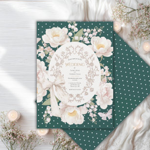 Pfingstrosen-Blumen-Vintage-Elegante-Jägergrüne-Ho Einladung