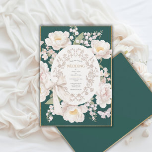 Pfingstrosen-Blumen Vintage Elegante Jägergrüne Ho Einladung