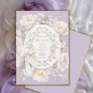 Pfingstrosen-Blumen-Vintage-elegante-lila-Hochzeit Einladung