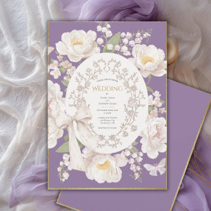 Pfingstrosen-Blumen-Vintage-Elegante-Lila-Hochzeit Einladung