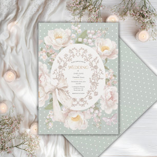 Pfingstrosen-Blumen-Vintage-Elegante-Salbei-Hochze Einladung