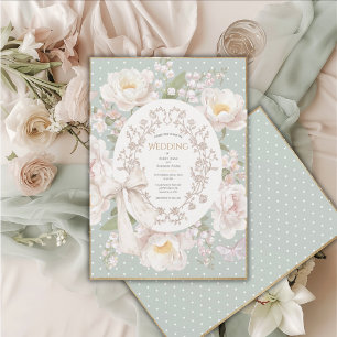 Pfingstrosen-Blumen-Vintage-Elegante-Salbei-Hochze Einladung