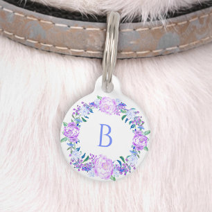 Pfingstrosen-Blumenkranz Rosa Lila Blau Monogramm Haustiermarke