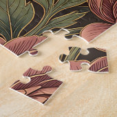 Pfingstrosen-Blumenmuster dunkler Hintergrund Gold Puzzle (Seite)