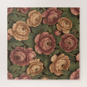 Pfingstrosen-Blumenmuster dunkler Hintergrund Gold Puzzle (Horizontal)
