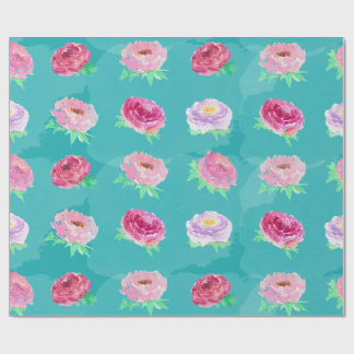 Pfingstrosen Blumenmuster Rosa Wasserfarbe Türkis  Geschenkpapier