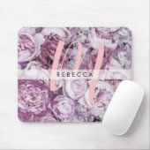 Pfingstrosen Blumenrosa Monogramm Mousepad (Mit Mouse)