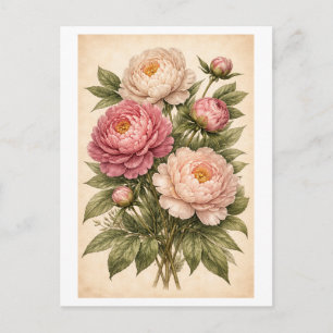 Pfingstrosen-Botanische Illustration im Vintage-St Postkarte