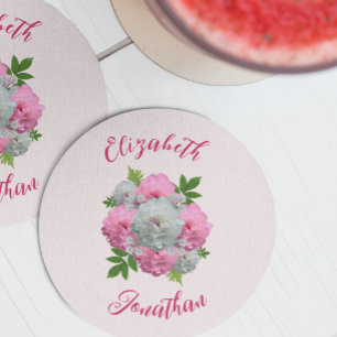 Pfingstrosen-Brautstrauß-Hochzeit Runder Pappuntersetzer