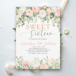 Pfingstrosen Floral Pfirsich Rosa Schrift Elegant  Einladung