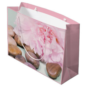 Pfingstrosen-Geschenktasche mit Zen-Steinen Große Geschenktüte