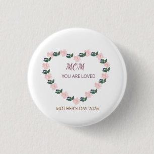 Pfingstrosen-Herz-Mutterliebe-Emblem Button