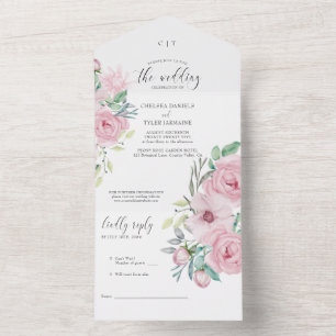 Pfingstrosen-Hochzeit Pastellrosa Floral All In One Einladung
