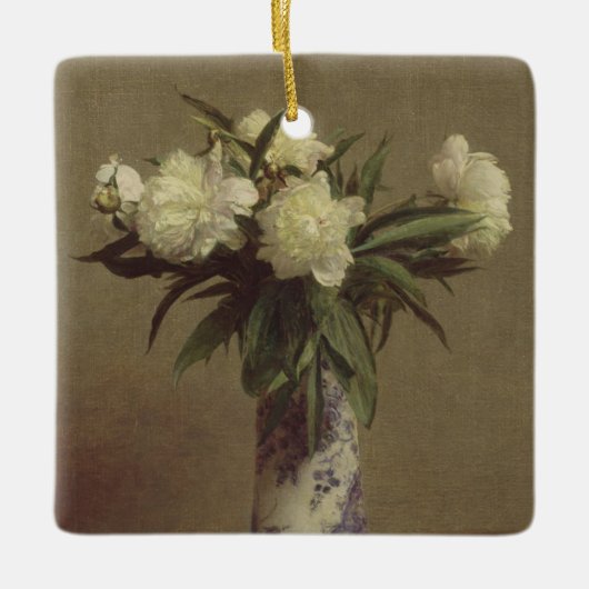 Pfingstrosen in einem blauen und weißen Vase Keramikornament (Vorderseite)