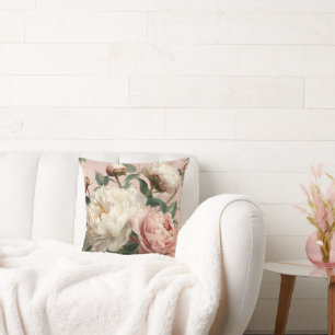 Pfingstrosen in Rosa und Weiß - Florale Eleganz Kissen