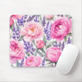Pfingstrosen & Lavendel Wasserfarben-Blumenmuster Mousepad (Mit Mouse)