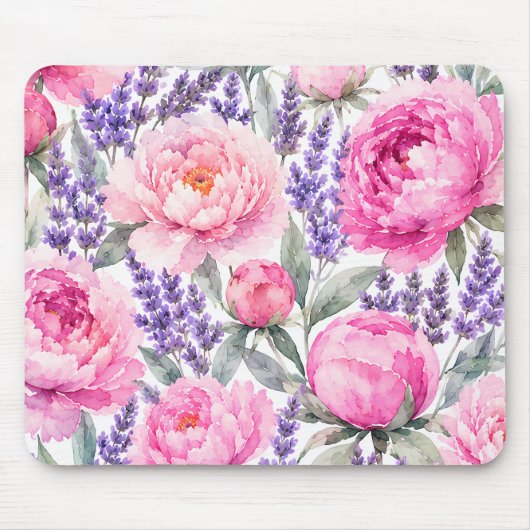 Pfingstrosen & Lavendel Wasserfarben-Blumenmuster Mousepad (Vorne)