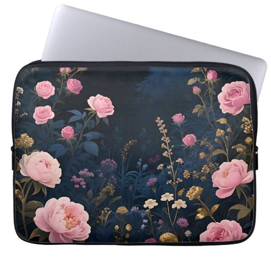 Pfingstrosen-Mitternachtsgarten-Blüte Laptopschutzhülle (Vorderseite)