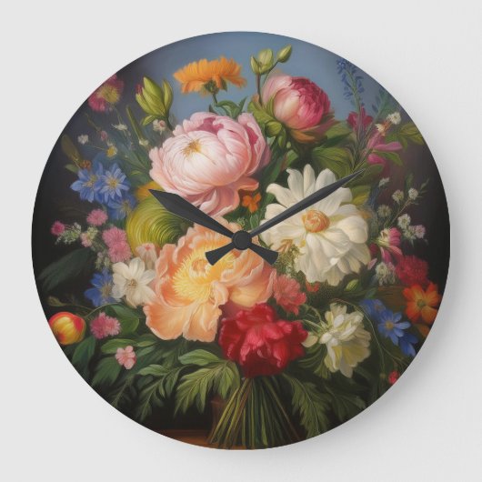 Pfingstrosen-Ölgemälde Große Wanduhr (Vorderseite)