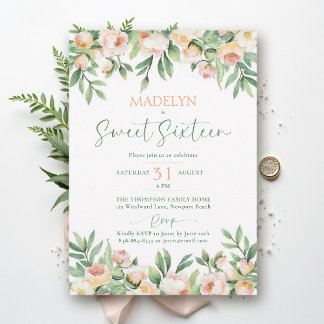 Pfingstrosen Pfirsich Rosa Schrift Elegant Floral  Einladung