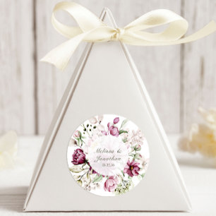 Pfingstrosen Pink Burgund Florale Hochzeit Runder Aufkleber