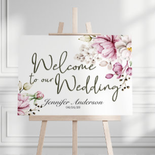 Pfingstrosen Pink Burgund Florales Brautparty Plak Poster