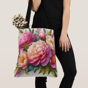 Pfingstrosen Rosa Blumen Großer Tote Bag Tasche
