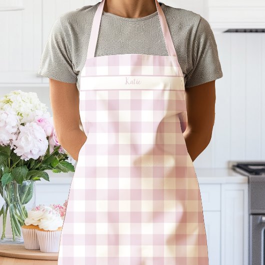 Pfingstrosen-Rosa-Gingham-Karo-Schürze Schürze