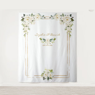 Pfingstrosen-Rosa-Gold-Blüten-Hochzeit-Fotobooth Wandteppich