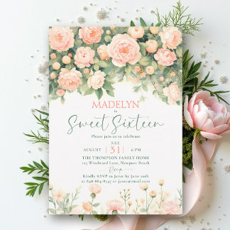 Pfingstrosen Rosa Pfirsich Schrift Elegant Floral  Einladung