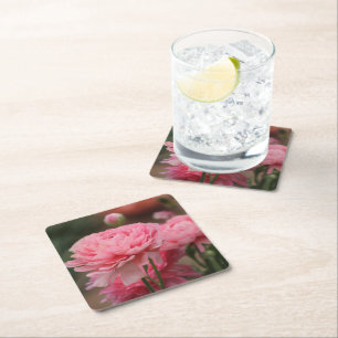 Pfingstrosen-Rosa-Ranunculus-Nahaufnahme Rechteckiger Pappuntersetzer