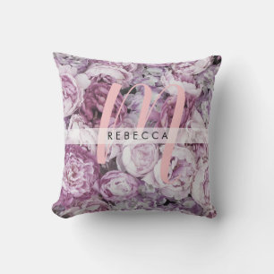 Pfingstrosen Rosa Rosen Florales Monogramm Name Kissen