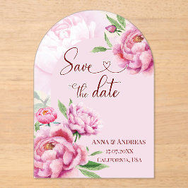 Pfingstrosen-Rosa Save-the-Date-Karte Acryleinladungen