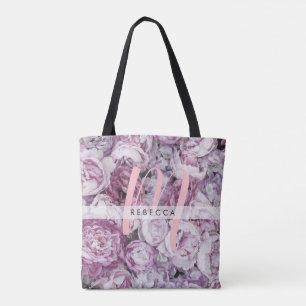Pfingstrosen-Rosen-Blumen-Monogramm Tasche