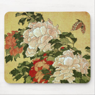 Pfingstrosen & Schmetterlinge Hokusai japanische K Mousepad