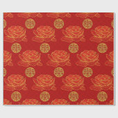 Pfingstrosen und Golddoppeltes Glück-Symbol-Muster Geschenkpapier (Flach)