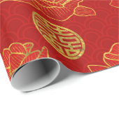Pfingstrosen und Golddoppeltes Glück-Symbol-Muster Geschenkpapier (Rolleneckpunkt)