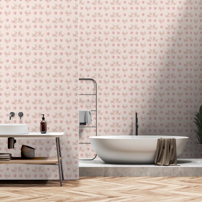 Pfingstrosen- und Rosenmuster Tapete (Badezimmer)