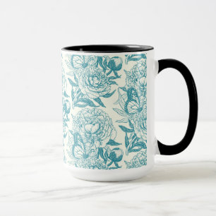 Pfingstrosen und Schmetterlinge Blockdruck, Lagune Tasse