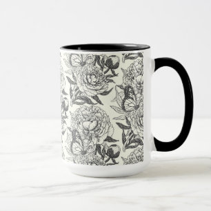 Pfingstrosen und Schmetterlinge Blockdruck, schwar Tasse