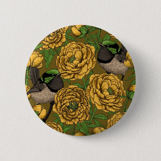 Pfingstrosen und Zaunkönige Button (Vorderseite)